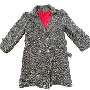 Vintage 80s Black Herringbone Tweed Peacoat 8 Doren Girl Coat
